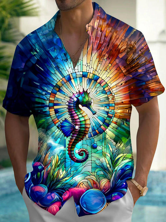 men's Hawaiian shirt front view tropical beach vacation