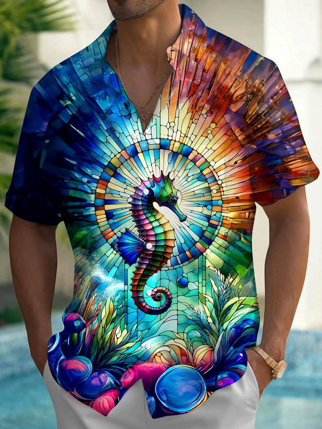 men's Hawaiian shirt front view tropical beach vacation