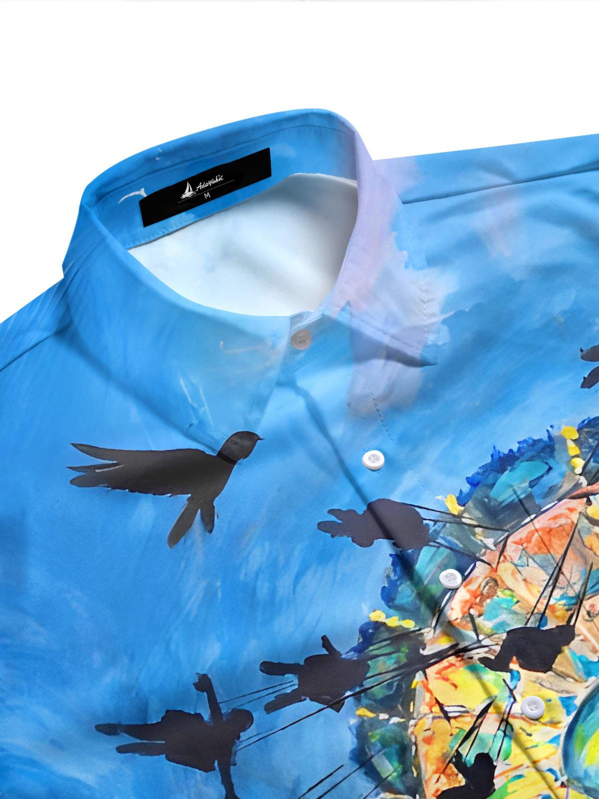 Fun Art Rotating Flying Chair Men's Pocket Long Sleeve Shirts