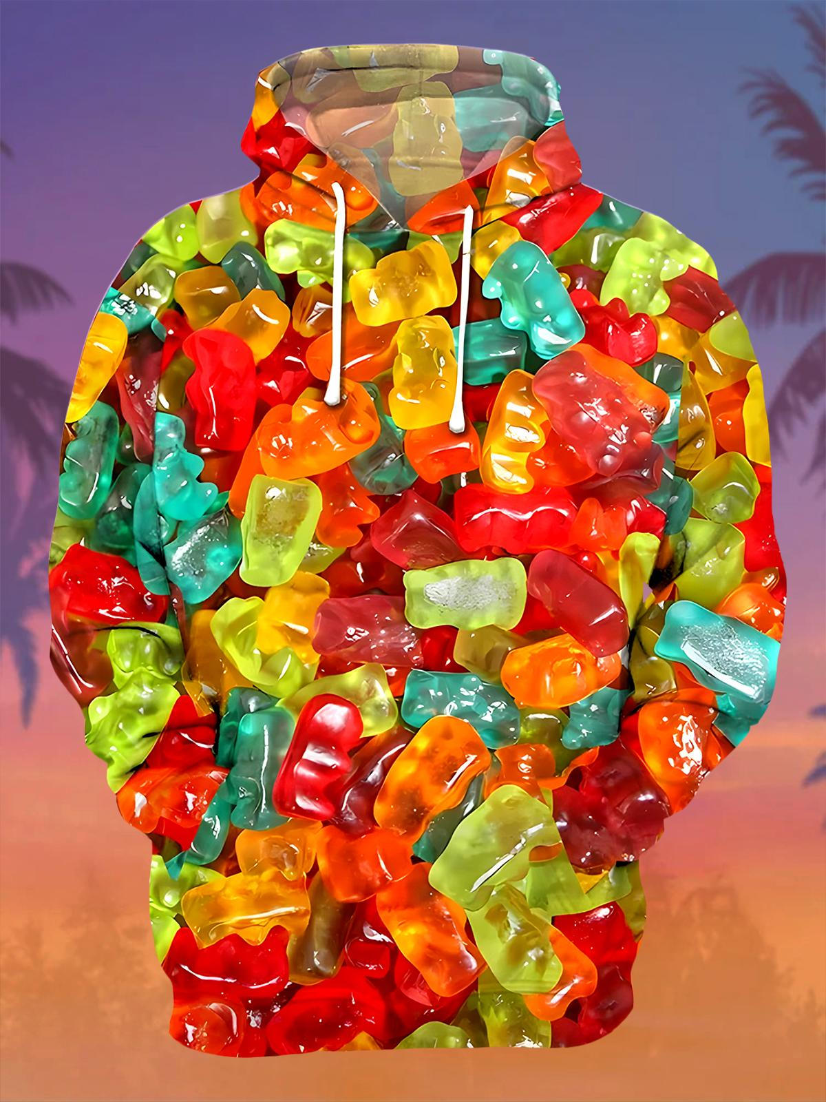 Gummy Candy Men's Long Sleeve Printing Pocket Hooded Sweatshirt