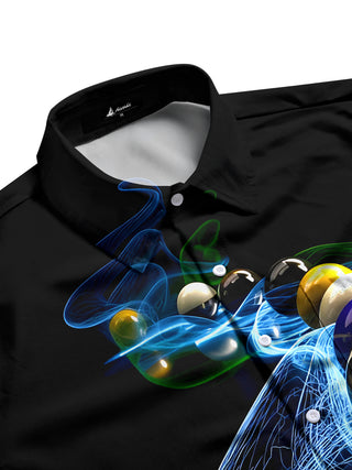 Men's short sleeve shirt with billiards sports print side view