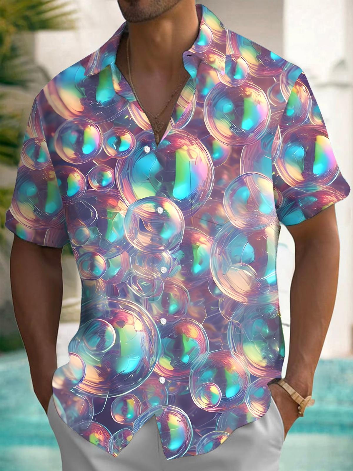 Bubble Print Men's Pocket Short Sleeve Shirts