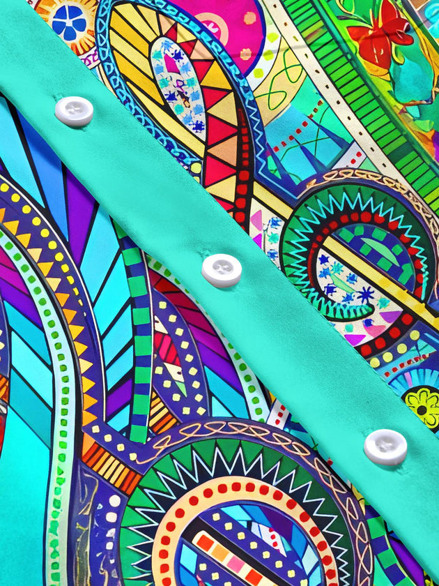 Men's colorful musical notes geometry short sleeve shirt flat lay