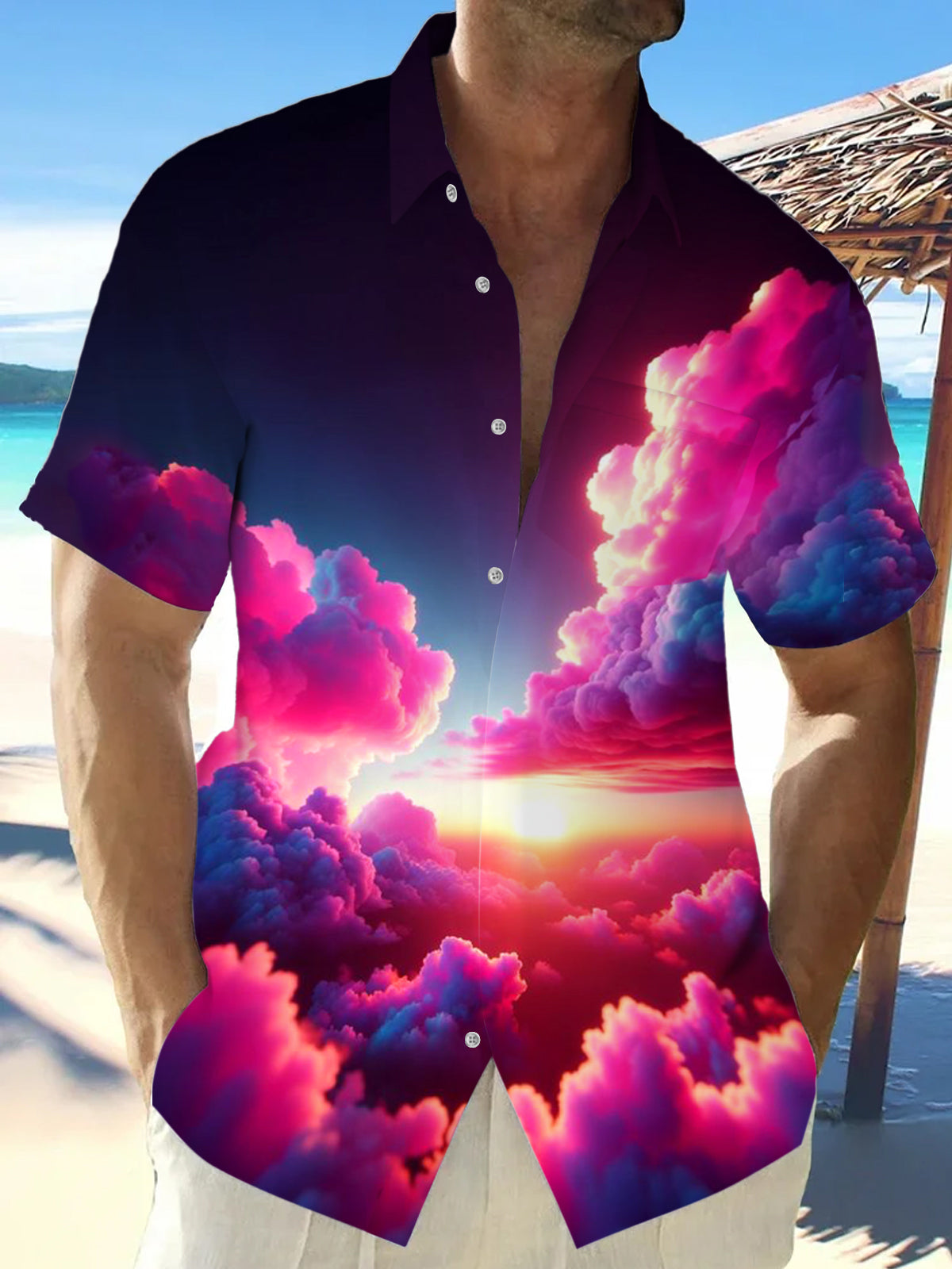 Cloud Print Men's Pocket Short Sleeve Shirts