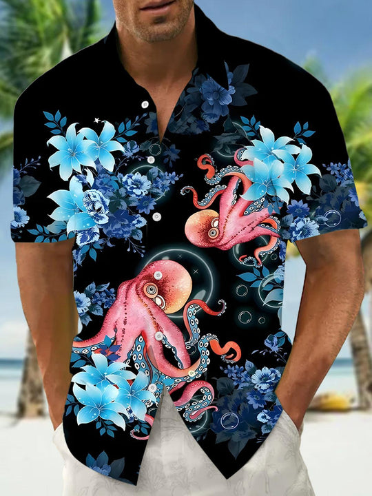 men's Hawaiian shirt front view tropical beach vacation