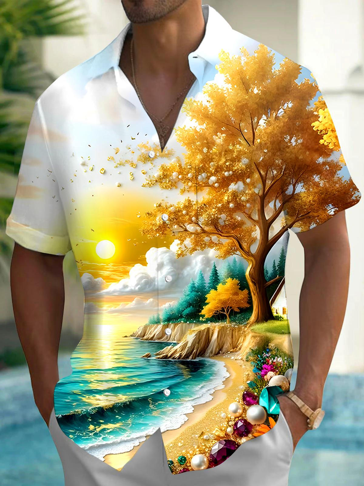 Hawaiian Beach Men's Pocket Short Sleeve Shirts