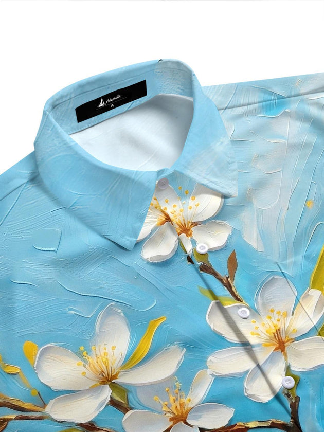 Men's short sleeve shirt with flower print, side view