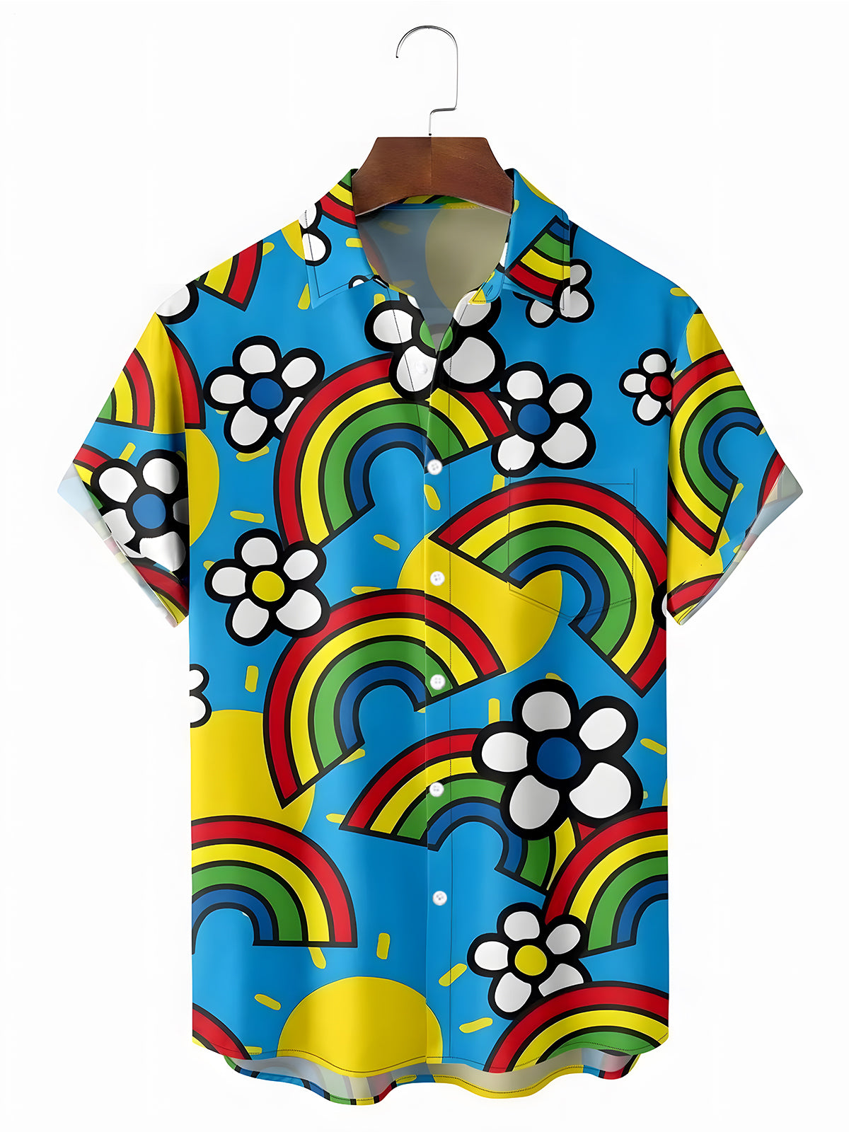 Funny Rainbow Floral Men's Pocket Short Sleeve Shirts