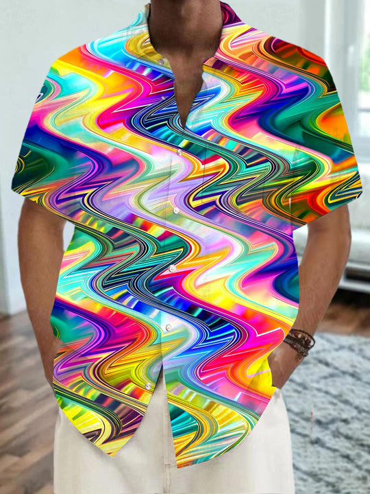 Men's abstract tie dye short sleeve shirt front view