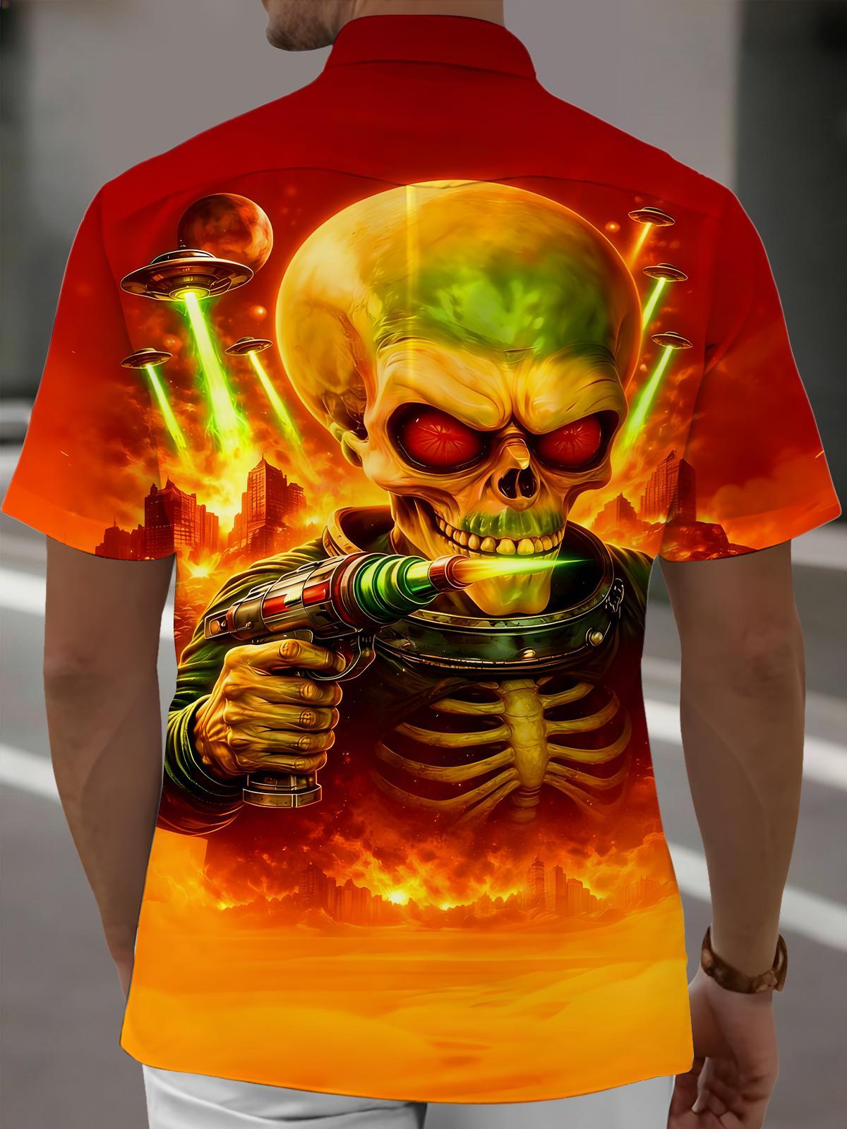 Men's Alien Skeleton Invasion Short Sleeve Shirts Back View