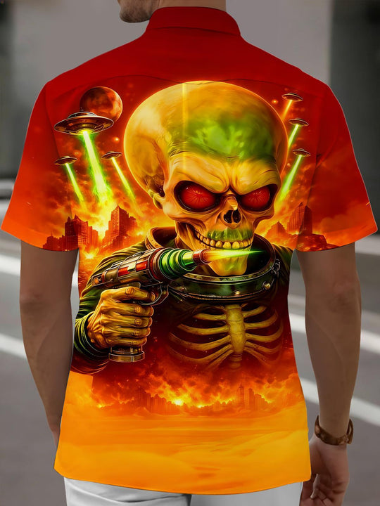 Men's Alien Skeleton Invasion Short Sleeve Shirts Back View
