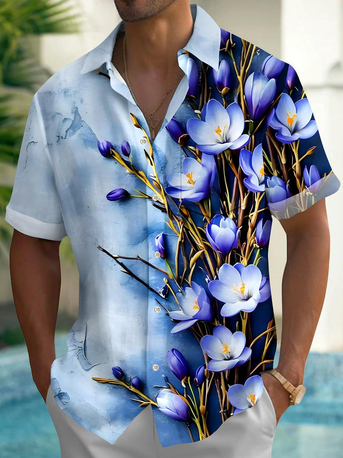 Floral Men's Pocket Short Sleeve Shirts