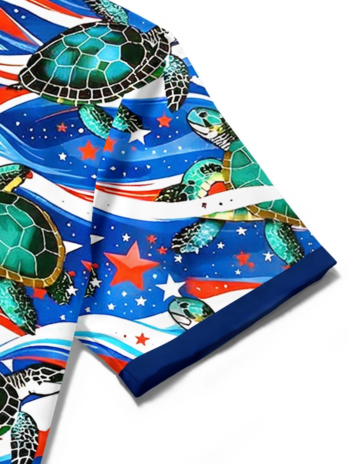 men's American flag print shirt close-up short sleeve