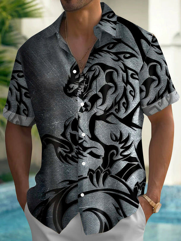 Men's abstract print pocket short sleeve shirt front view