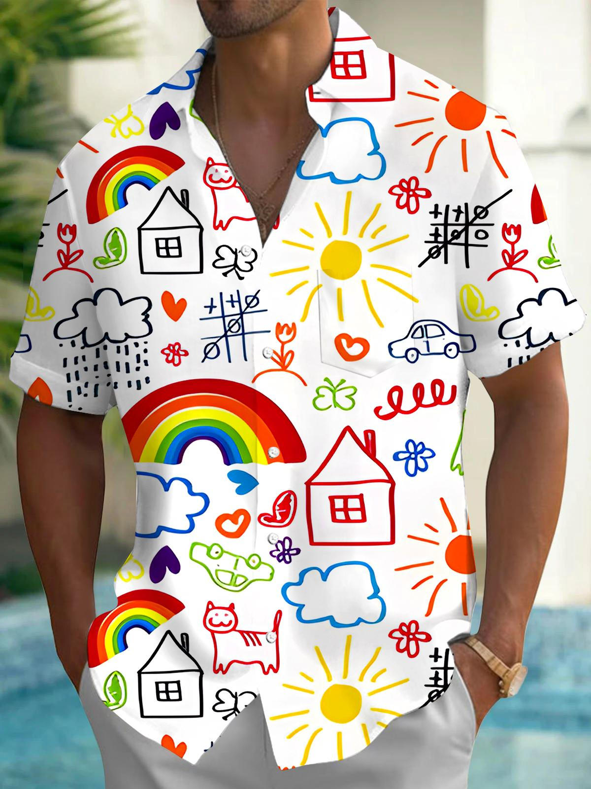 Funny Draw Men's Pocket Short Sleeve Shirts