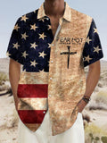 American Flag Cross Print Short Sleeve Men's Shirts