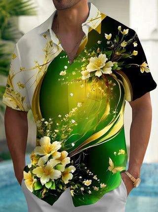 Men's floral butterfly print short sleeve shirt back view