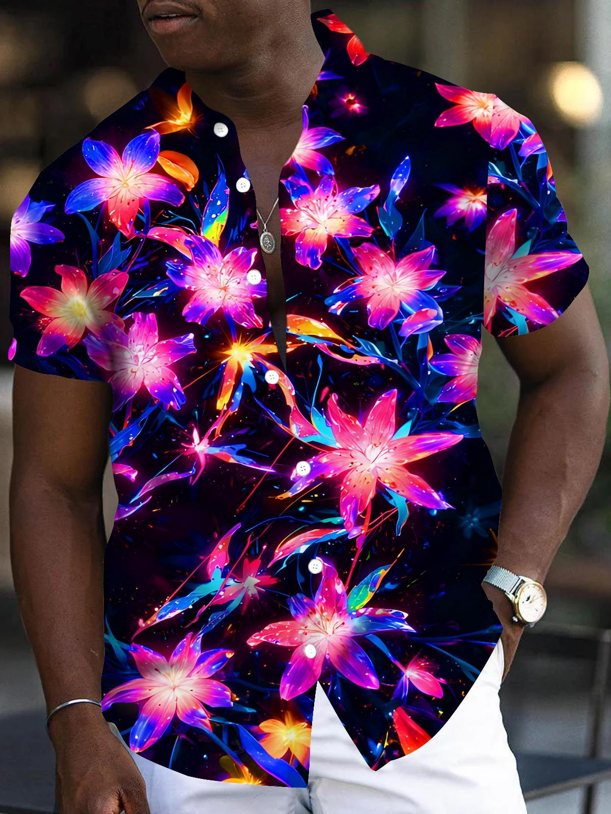 Dazzling Floral Men's Pocket Short Sleeve Shirts