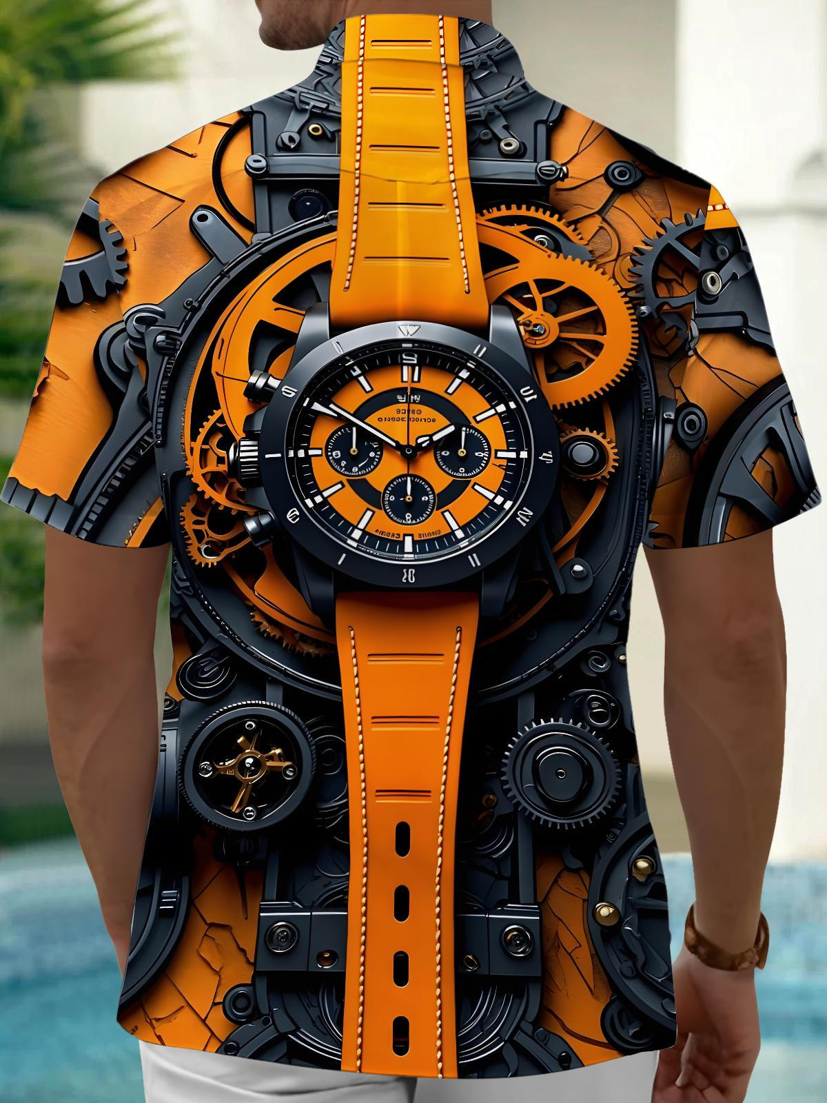Watch Gear Wheel Men's Pocket Short Sleeve Shirts