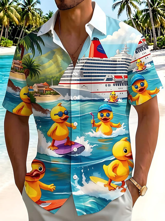 Fun Surfing Rubber Duck Cruise Men's Pocket Short Sleeve Shirts