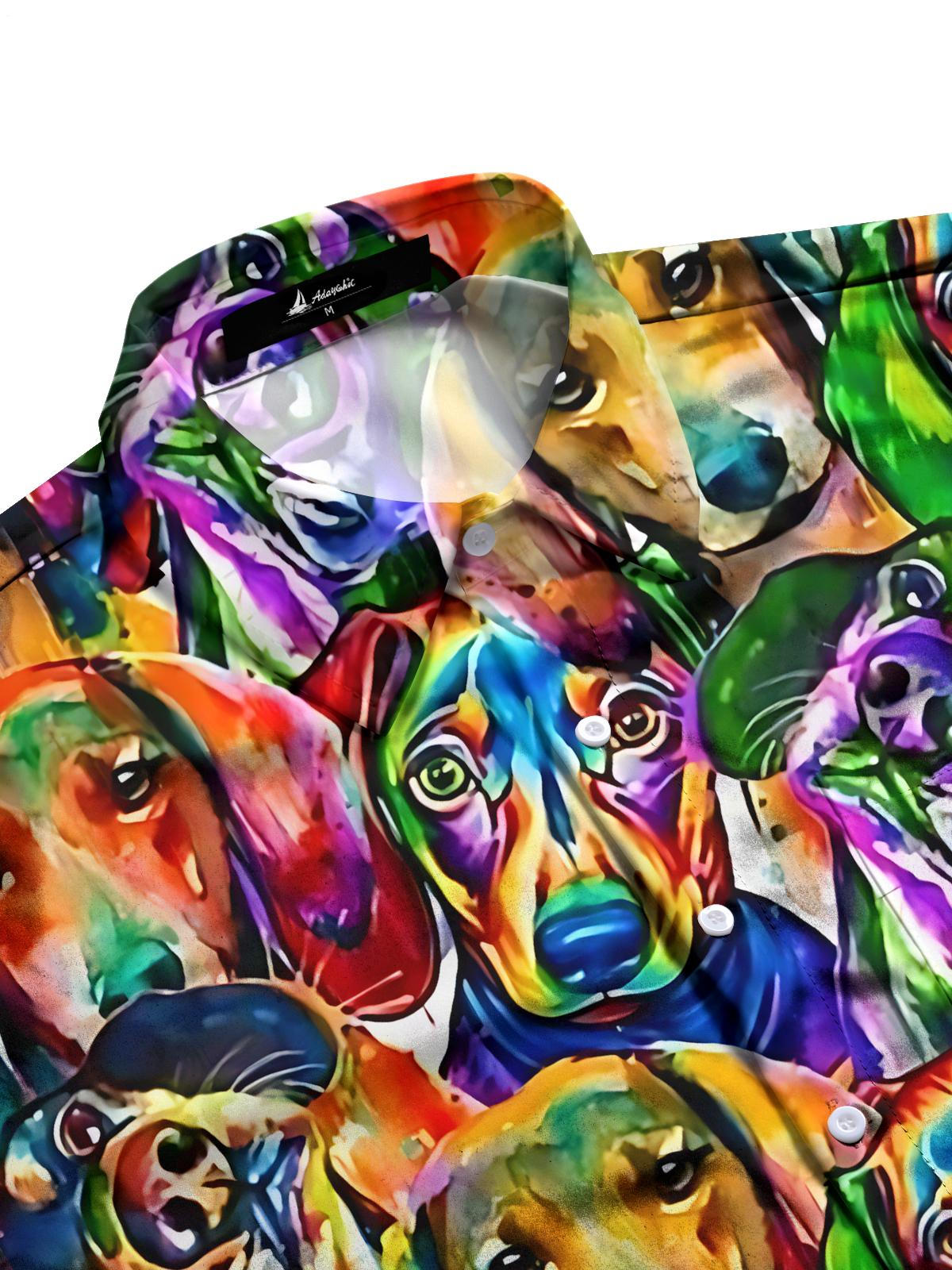 Watercolor Dachshund Print Men's Pocket Long Sleeve Shirts