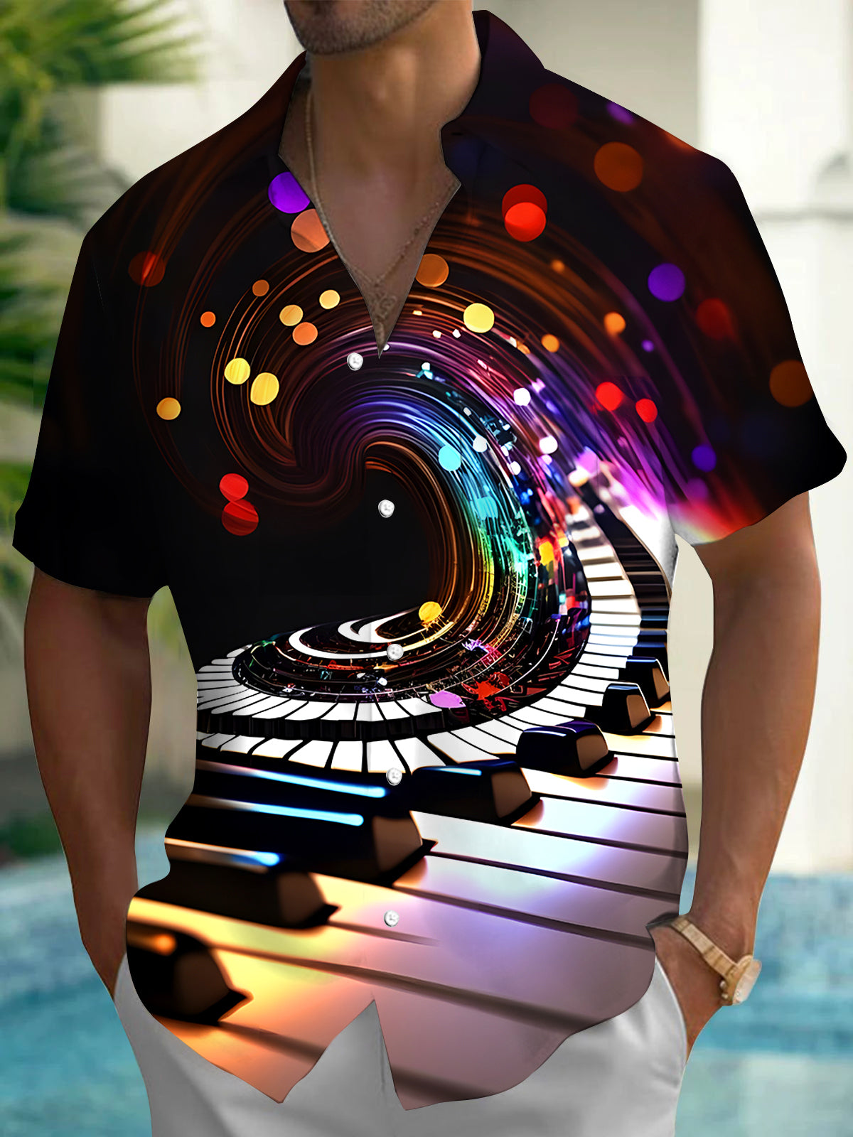 Piano Men's Pocket Short Sleeve Shirts