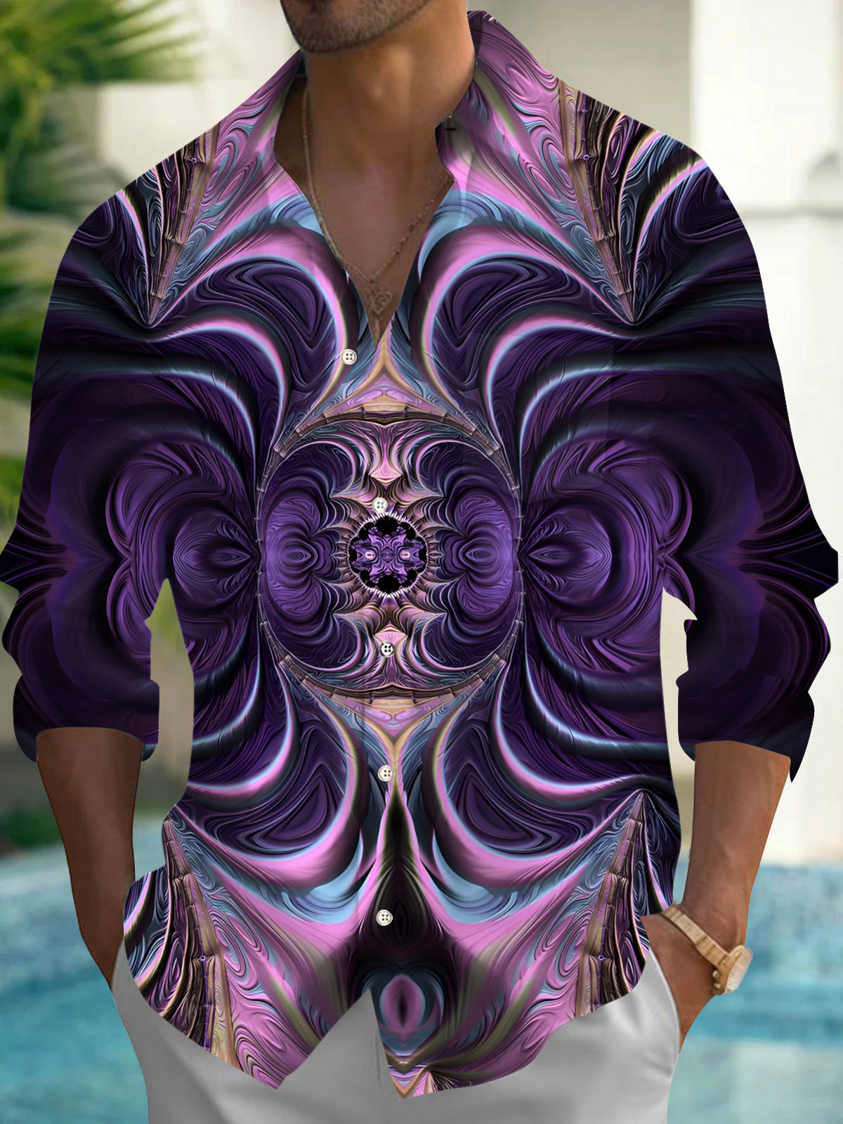 Abstract Men's Pocket Long Sleeve Shirts