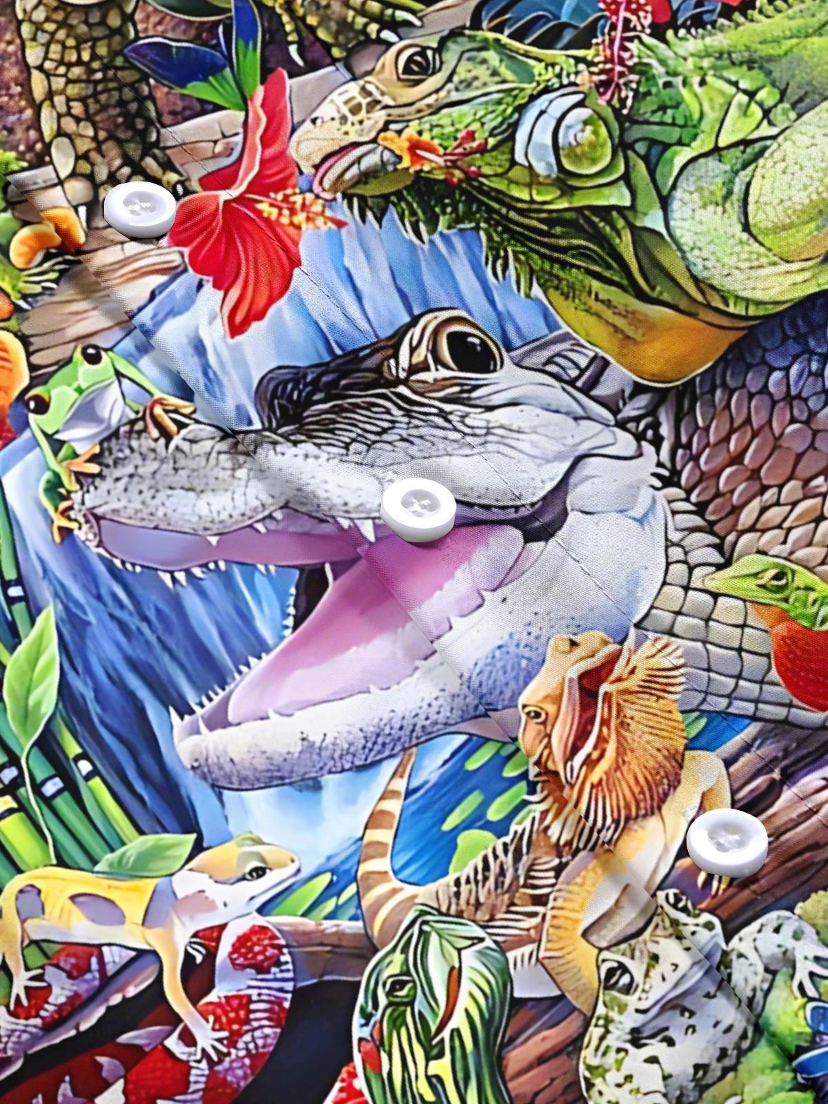 Hawaiian Animal Print Men's Pocket Short Sleeve Shirts