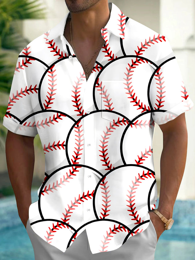 men's baseball print shirt front view