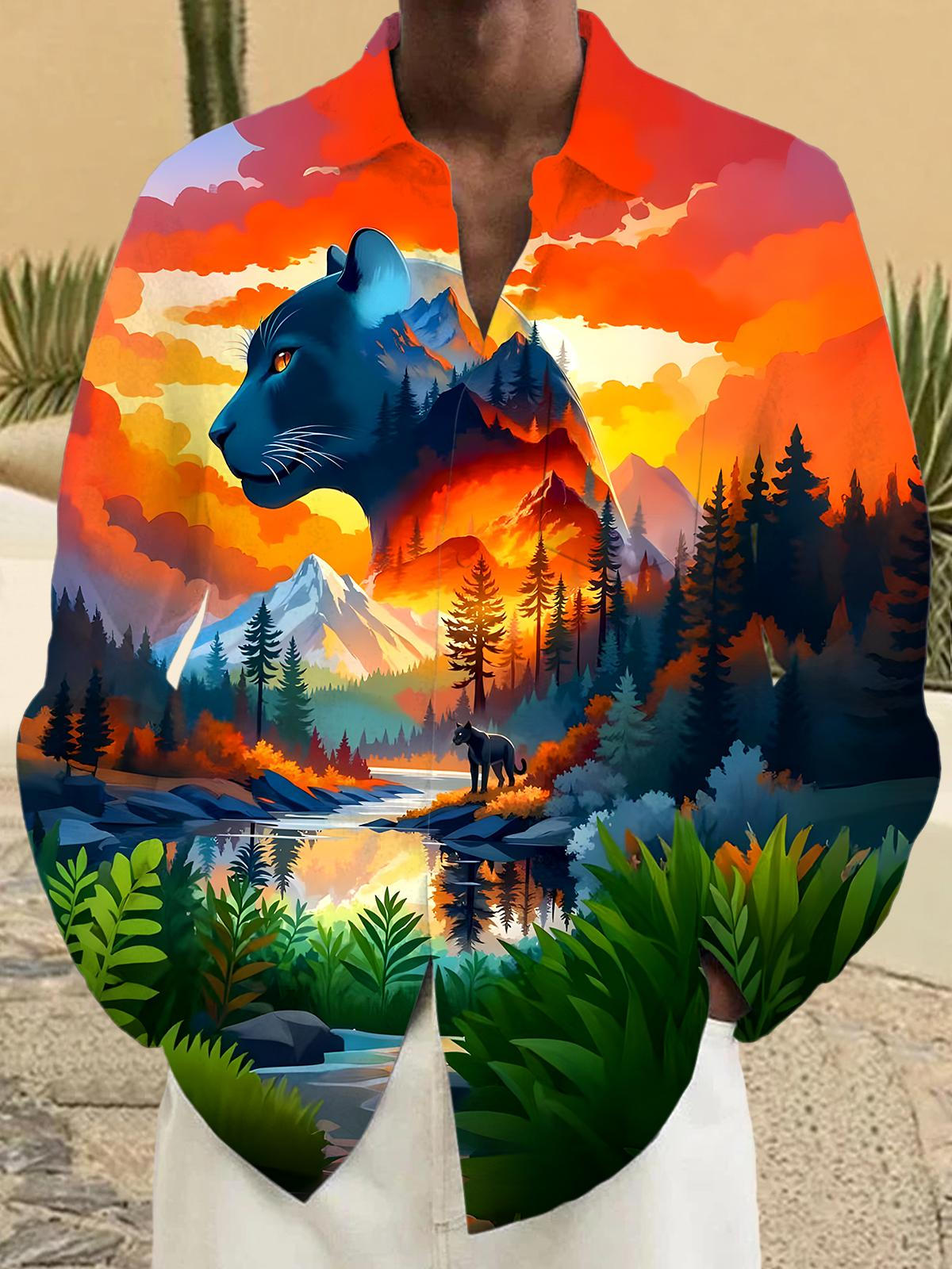 Cheetah Forest Men's Pocket Long Sleeve Shirts