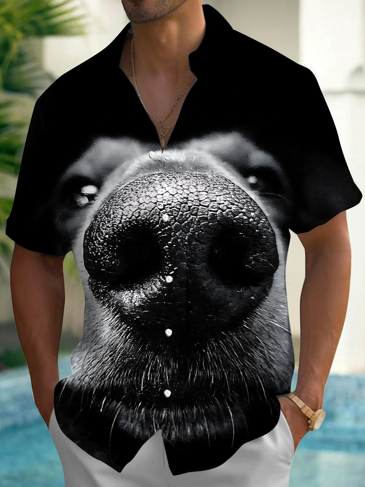 Dog Nose Print Men's Pocket Short Sleeve Shirts