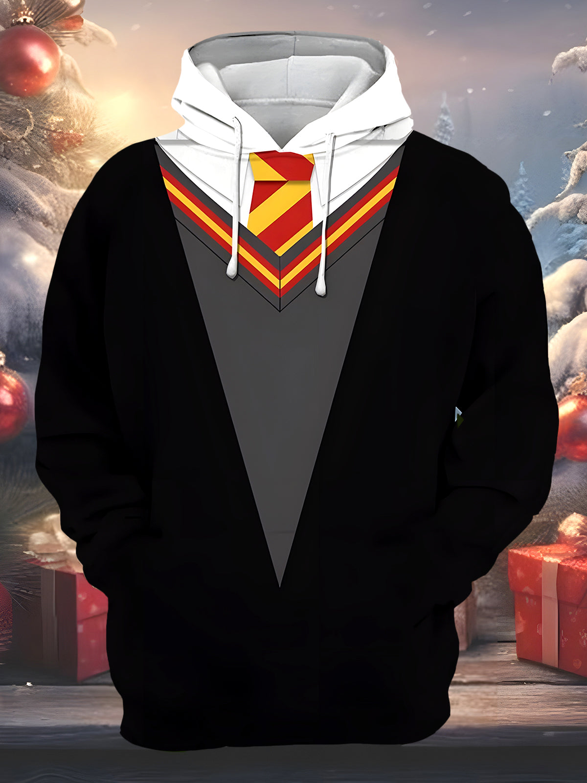 Funny Christmas Tie Costume Men's Long Sleeve Pocket Hoodies