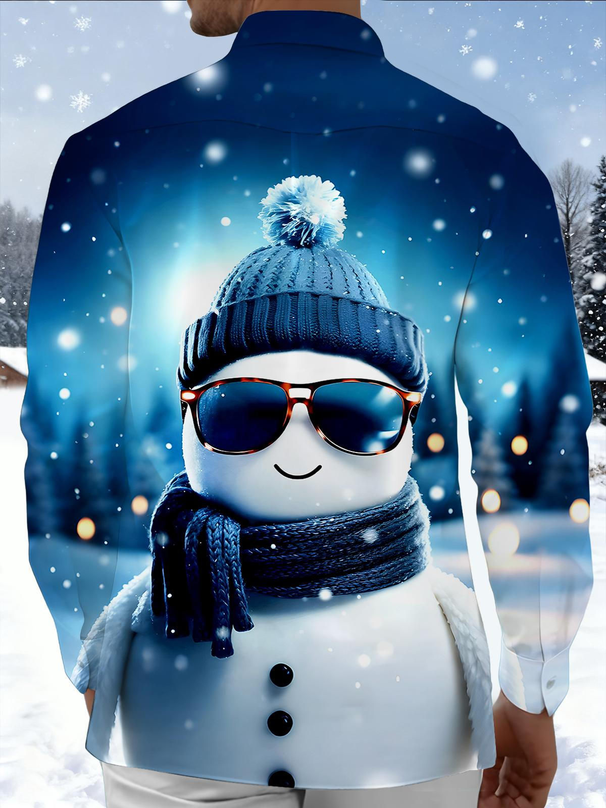 Sunglasses Snowman Men's Pocket Long Sleeve Shirts