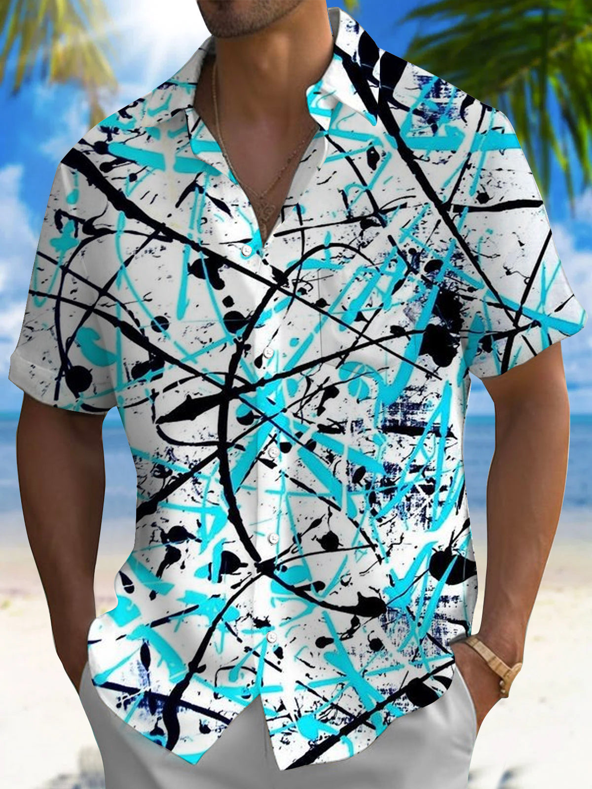 Abstract Men's Pocket Short Sleeve Shirts