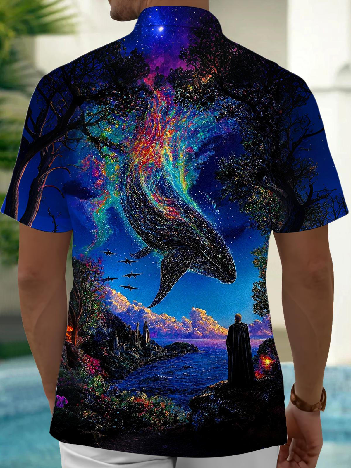 Whale Art Print Men's Pocket Short Sleeve Shirts