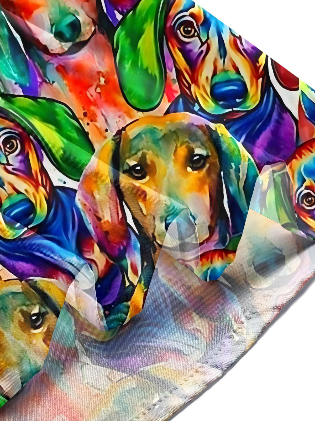 Watercolor Dachshund Print Men's Pocket Long Sleeve Shirts