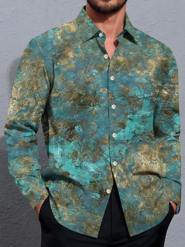 Men abstract print long sleeve shirt front view
