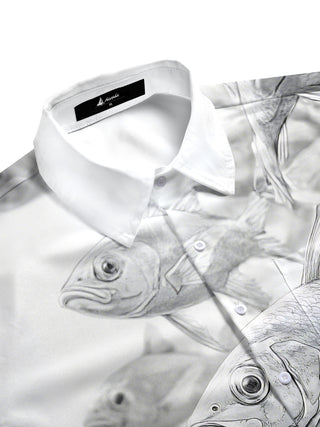 Men's short sleeve pocket shirt with nautical print, side view