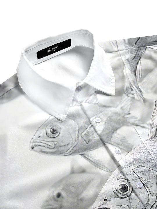 Men's short sleeve pocket shirt with nautical print, side view