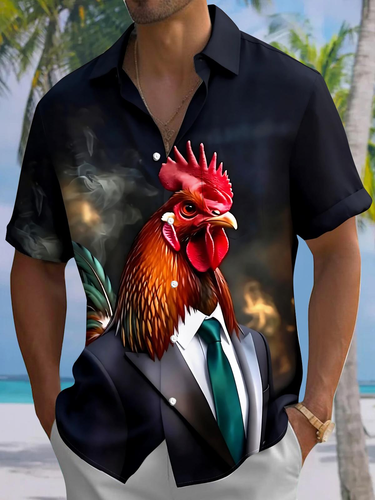 Funny Rooster Men's Pocket Short Sleeve Shirts
