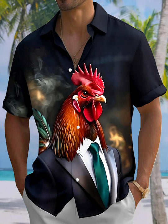 Funny Rooster Men's Pocket Short Sleeve Shirts