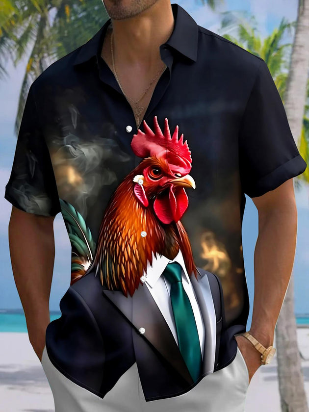 Funny Rooster Men's Pocket Short Sleeve Shirts