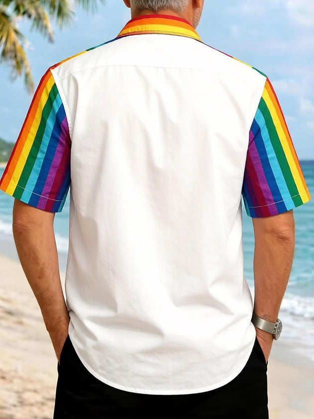 Pride Month Colorful Fun Hugging Hockey Bears Men's Pocket Short Sleeve Shirts