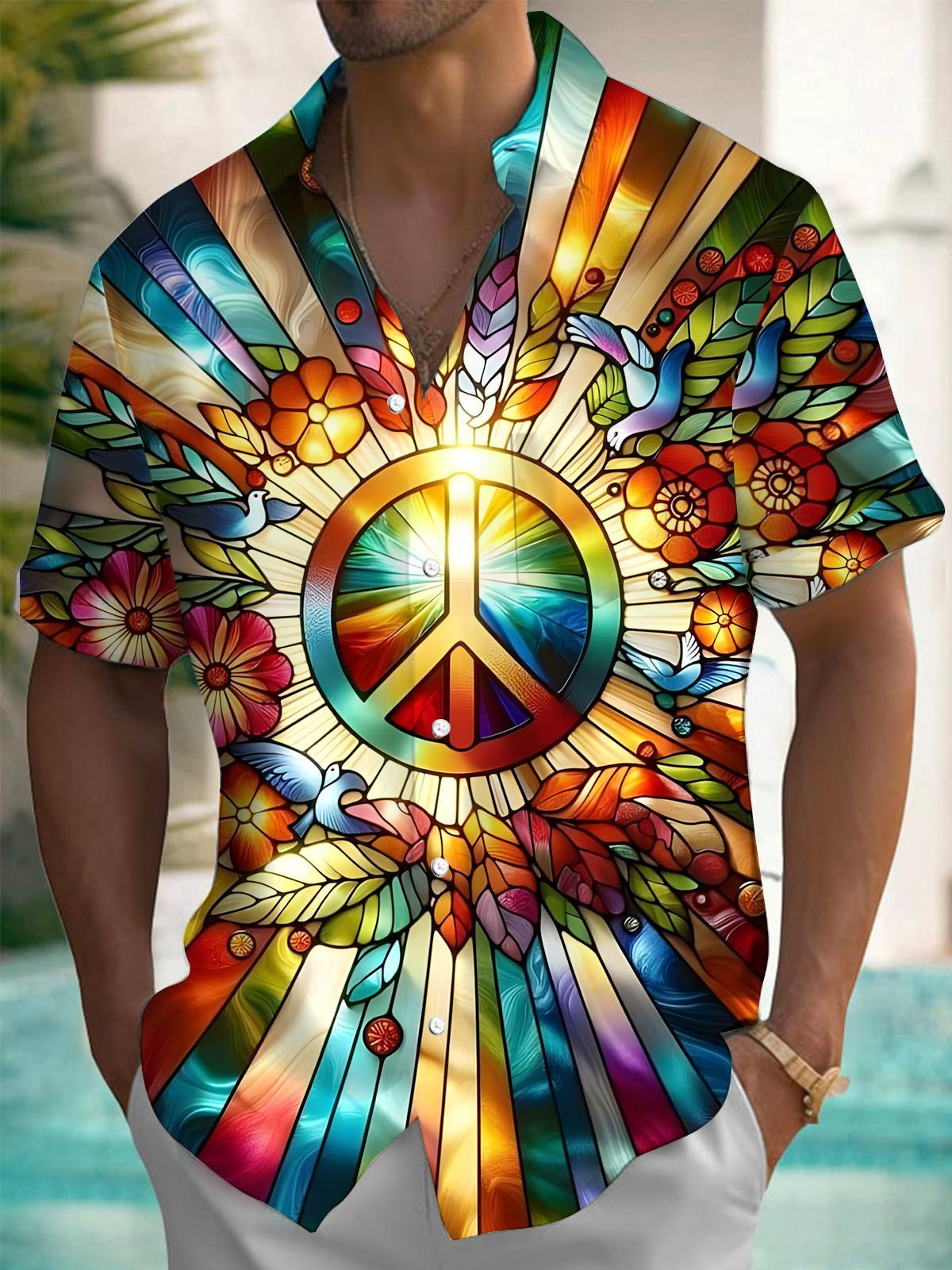 Peace Sign Men's Pocket Short Sleeve Shirts