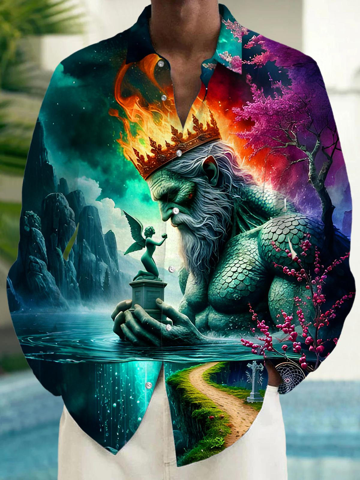 Sanctuary Of The Azure-Crowned Titan Praying Angel In His Palm Men's Pocket Long Sleeve Shirts