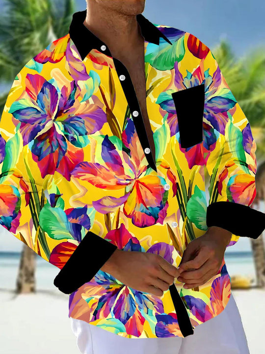 men's flower print long sleeve shirt front view