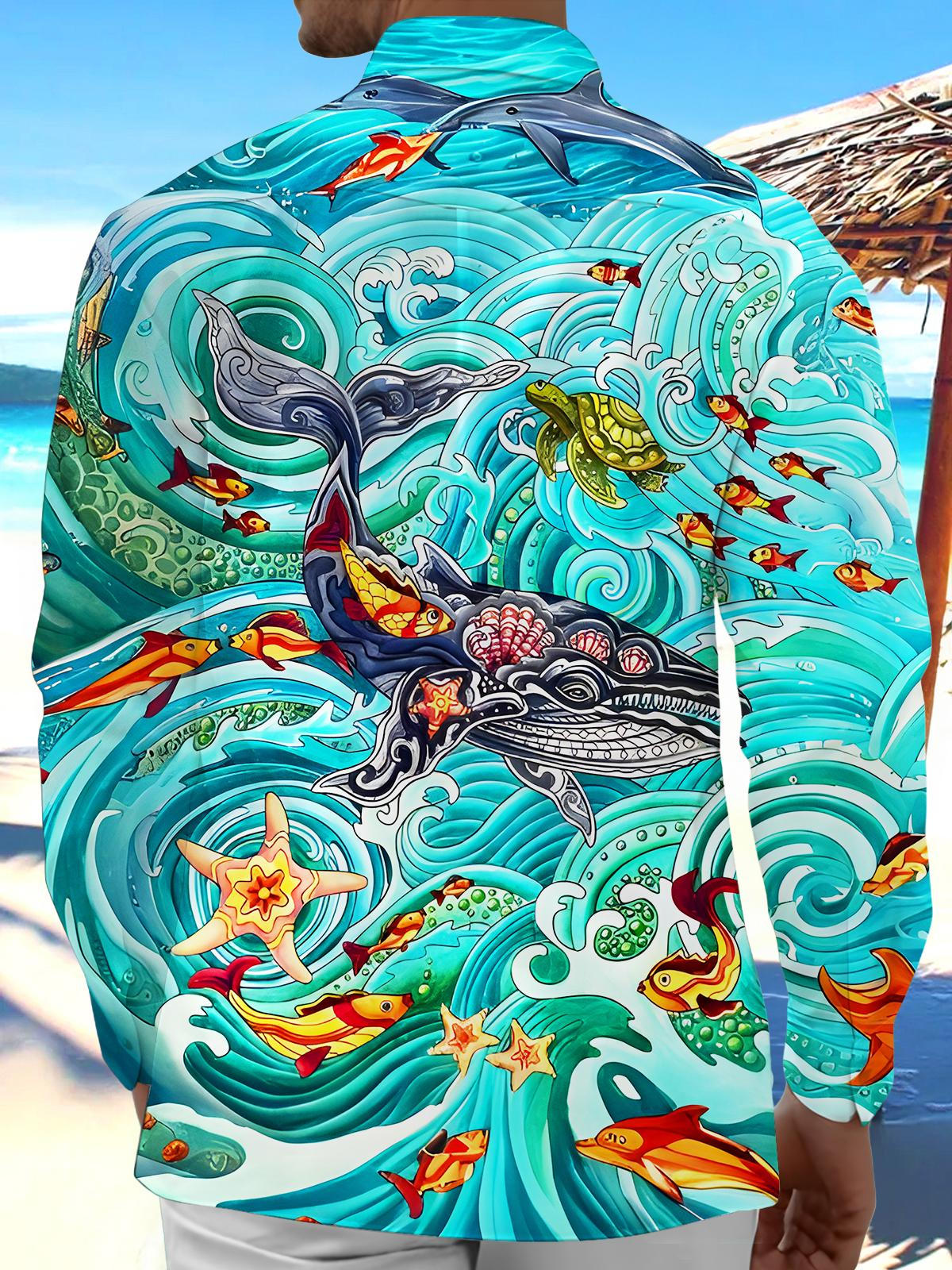 Funny Marine Life Swirl Men's Pocket Long Sleeve Shirts