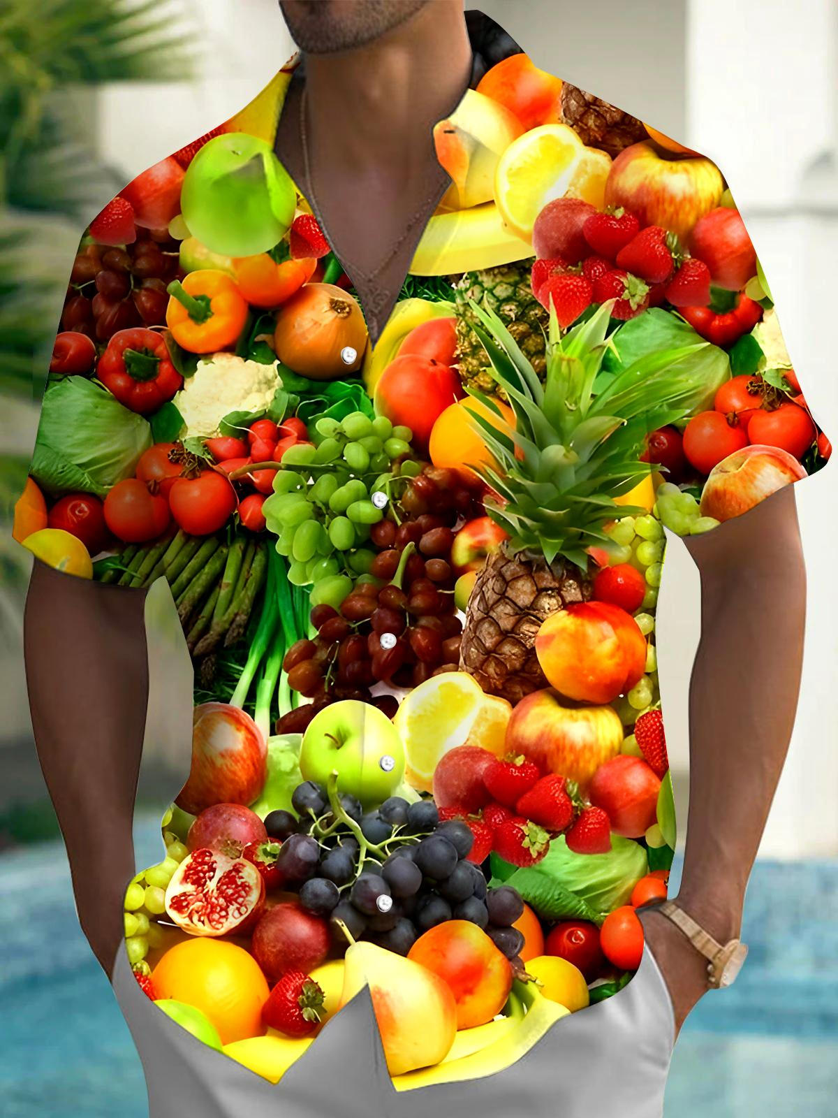 Fruit Men's Pocket Short Sleeve Shirts