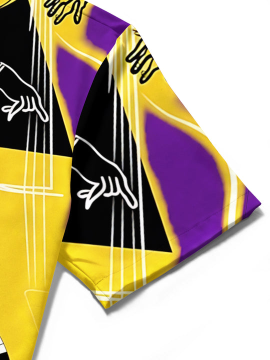 men's music print shirt close-up short sleeve