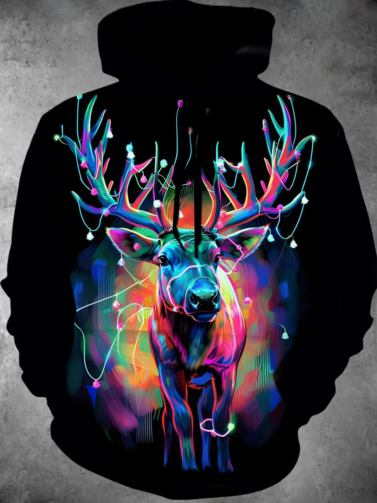 Christmas Elk Long Sleeve Hooded Pocket Men's Top